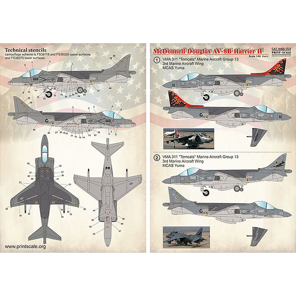 1:48 McDonnell Douglas AV-8B Harrier II Part 2 Decals 48-154 Print Scale