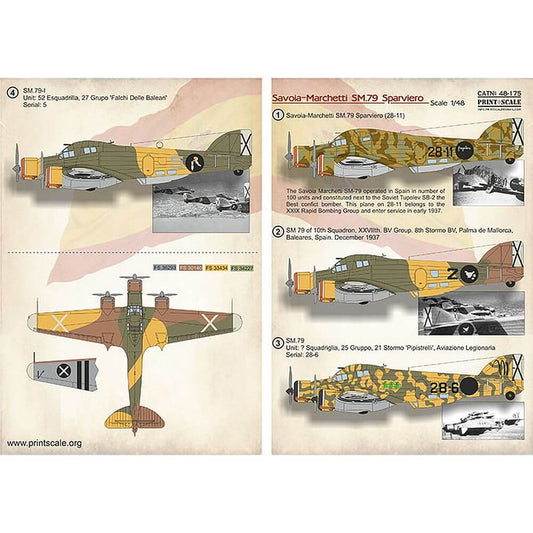 1:48 Savoia-Marchetti SM-79 Sparviero Spanish Civil War 48-175 Print Scale