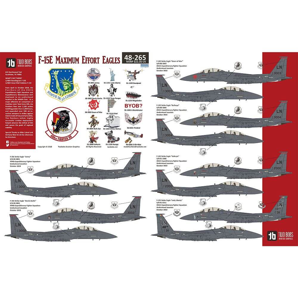 1:48 F-15E Maximum Effort Eagles Decals 48-265 Two Bobs