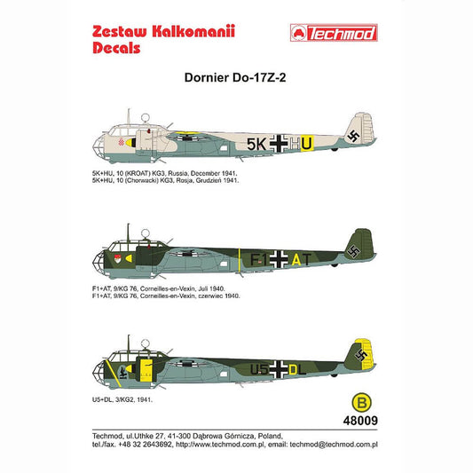 1:48 Dornier Do-17Z-2 Decals 48009 Techmod