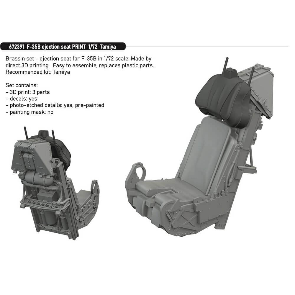 1:72 F-35B Ejection Seat PRINT for Tamiya 672391 Eduard Brassin