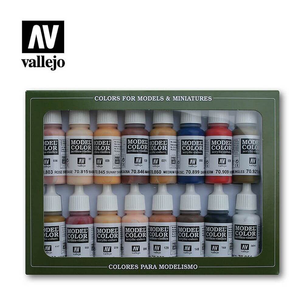 Model Color Face & Skin Tones Acrylic Paint Set - 16 colours 70.125 AV Vallejo