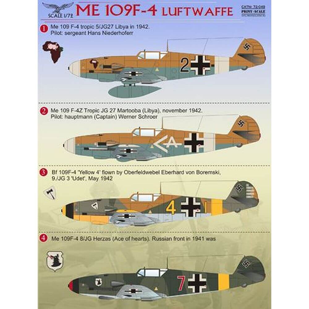 1:72 Messerchmitt Bf-109 F-4 Luftwaffe 72-049 Print Scale