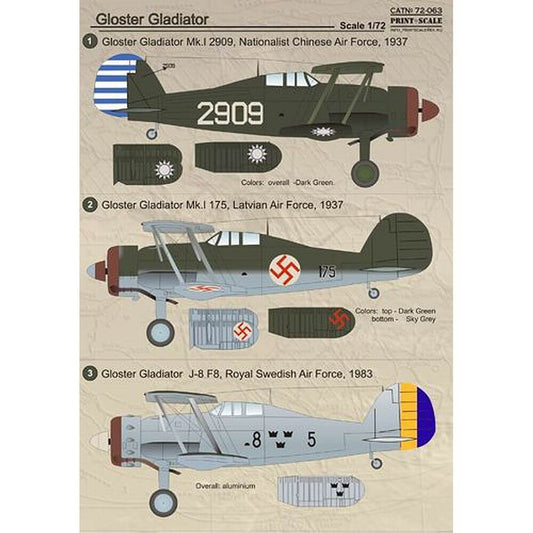 1:72 Gloster Gladiator 72-063 Print Scale