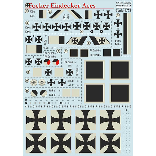 1:72 Focker Eindecker Aces Decals 72-213 Print Scale