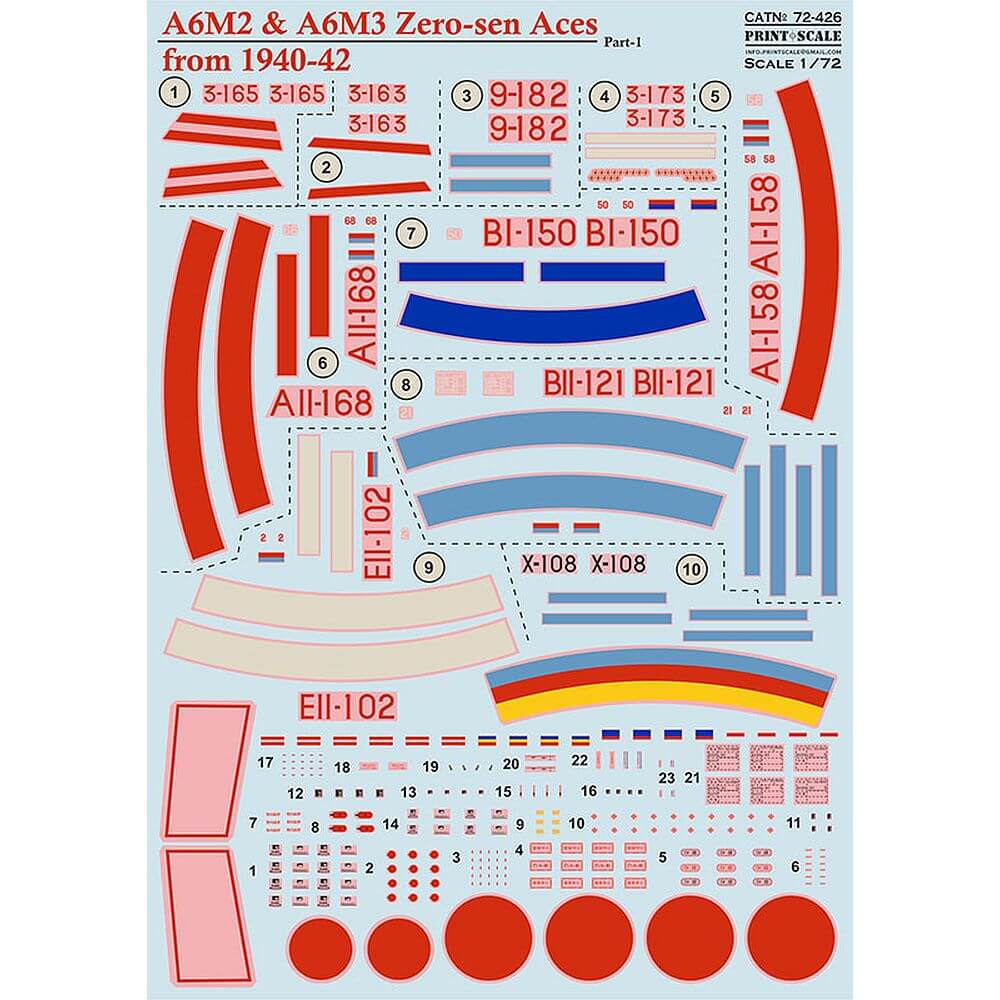 1:72 A6M2 Zero-Sen Aces from 1940-42 Part 1 Decals 72-426 Print Scale