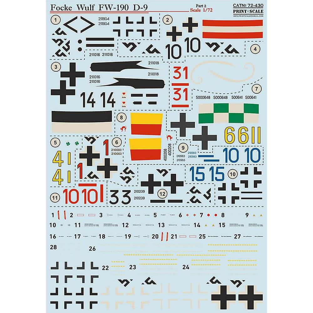 1:72 Focke-Wulf Fw-190D-9 Part 2 Decals 72-430 Print Scale