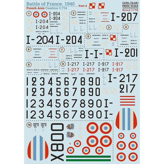 1:72 Battle of France 1940 Part-2 Decals 72-431 Print Scale