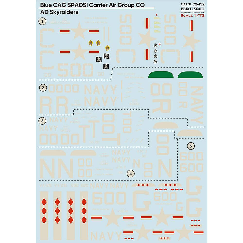 1:72 Blue CAG SPADS Carrier Air Group CO AD Skyraiders 72-432 Print Scale