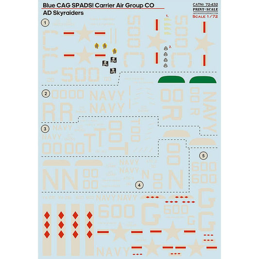 1:72 Blue CAG SPADS Carrier Air Group CO AD Skyraiders 72-432 Print Scale