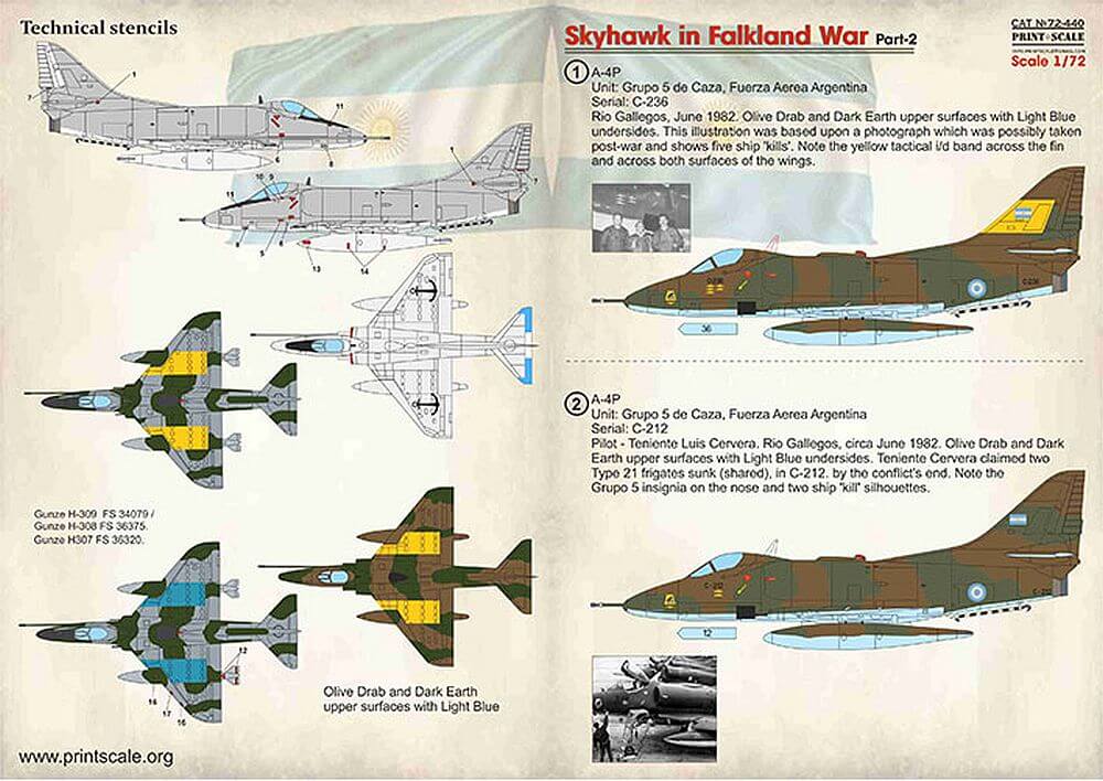 1:72 Skyhawk in Falkland War Part 2 Decals 72-440 Print Scale