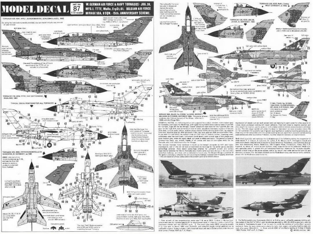 1:72 Panavia Tornado / Dassault Mirage III No. 87 Modeldecal