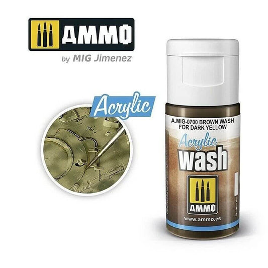 15ml ACRYLIC WASH Brown Wash for Dark Yellow A.MIG-0700 Ammo