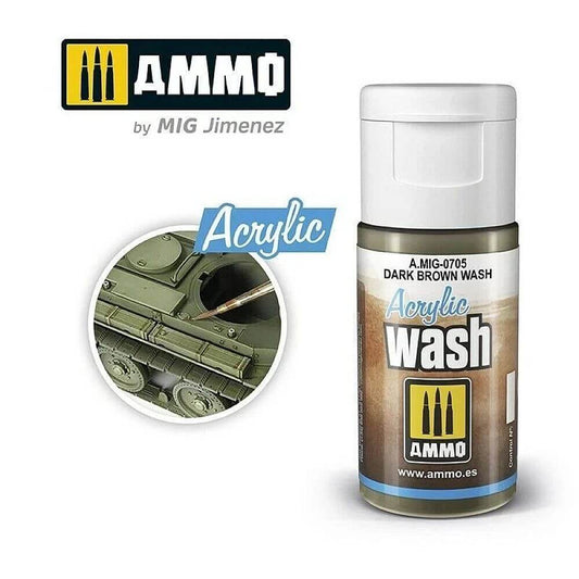 15ml ACRYLIC WASH Dark Brown Wash A.MIG-0705 Ammo