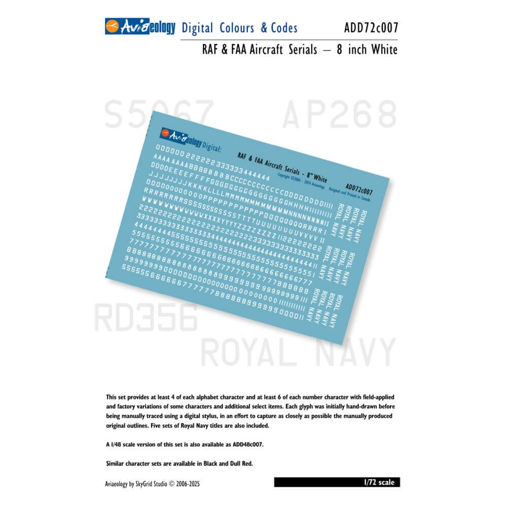 1:72 RAF & FAA Aircraft Serials - 8 inch White ADD72c007 Aviaeology