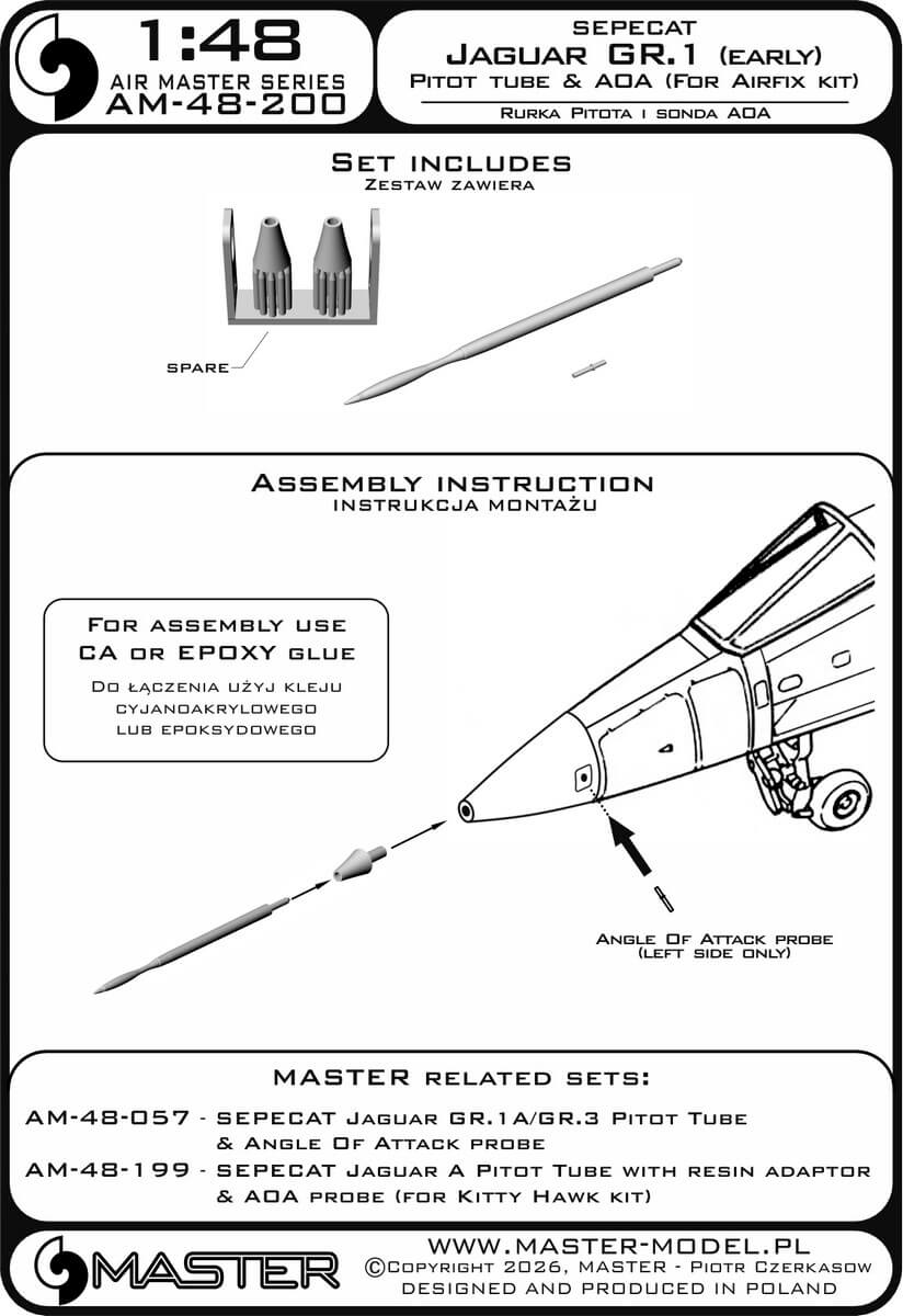 1:48 Jaguar GR1 early Pitot Tube with resin mount and AOA probe AM-48-200 Master