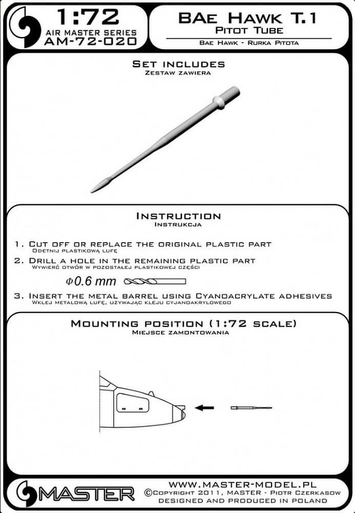 1:72 BAe Hawk T.1 - Pitot Tube AM-72-020 Master