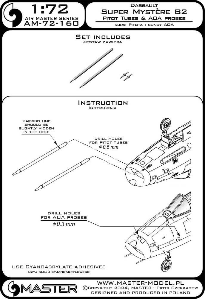 1:72 Dassault Super Mystere B2 Pitot Tubes AM-72-160 Master