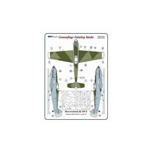 1:48 Messerschmitt Bf109E Late Camouflage Masking Set AMLM49012 AML