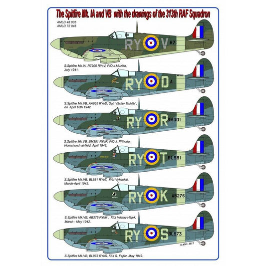 1:72 Spitfire Mk.Ia/Vb with drawings of 313th RAF Sqn AML AMLD72046
