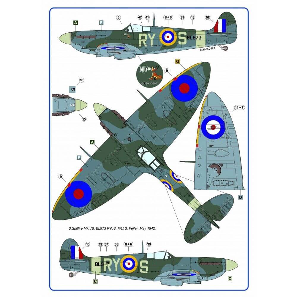 1:72 Spitfire Mk.Ia/Vb with drawings of 313th RAF Sqn AML AMLD72046