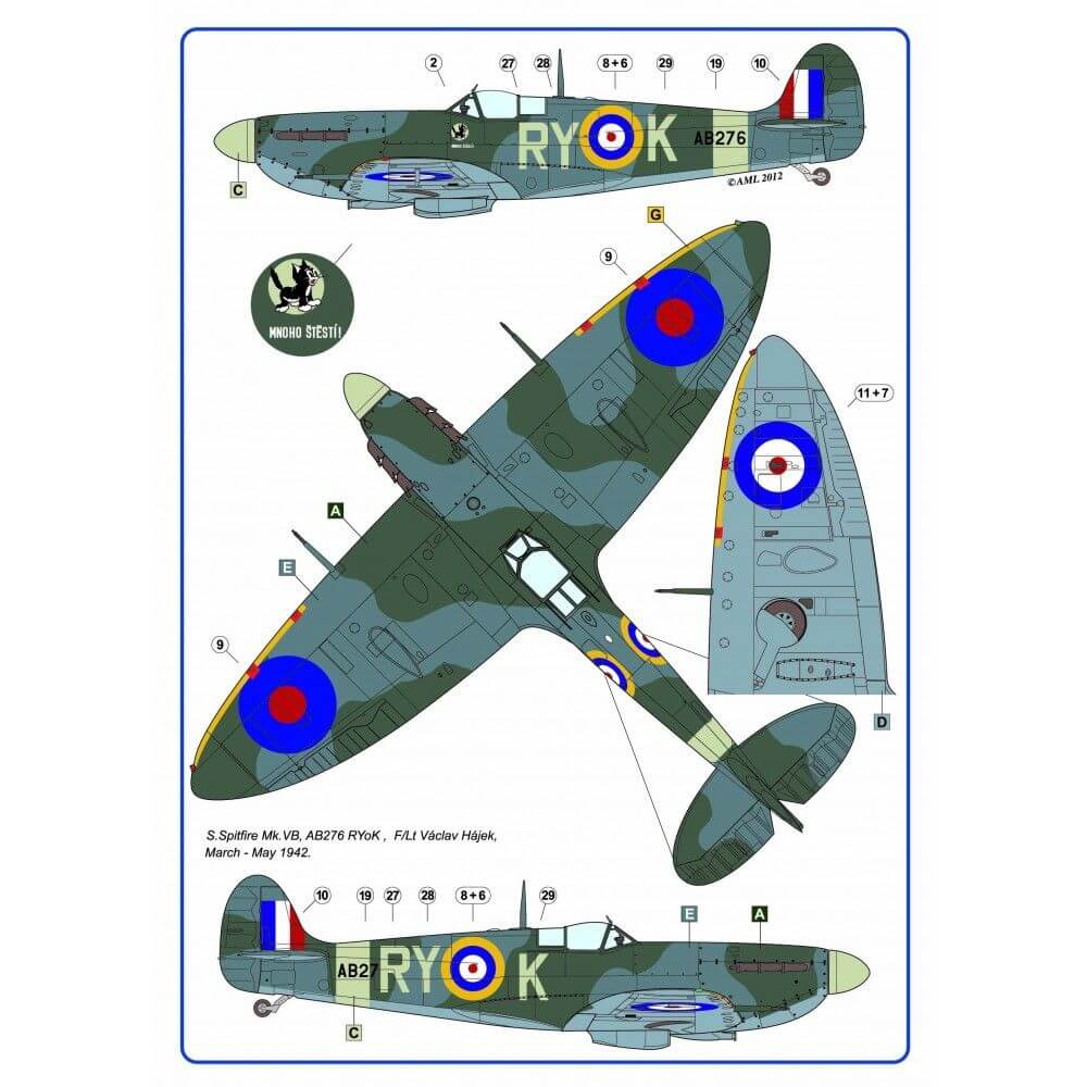 1:72 Spitfire Mk.Ia/Vb with drawings of 313th RAF Sqn AML AMLD72046