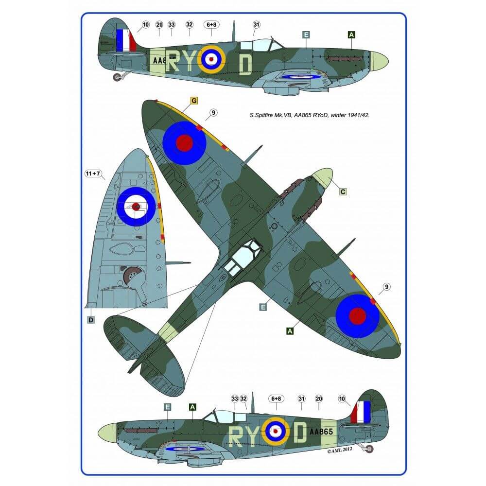 1:72 Spitfire Mk.Ia/Vb with drawings of 313th RAF Sqn AML AMLD72046
