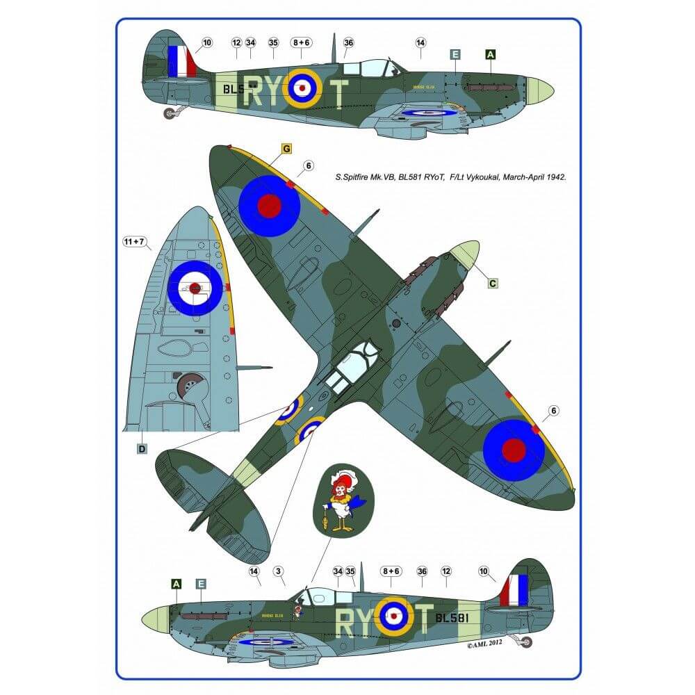 1:72 Spitfire Mk.Ia/Vb with drawings of 313th RAF Sqn AML AMLD72046