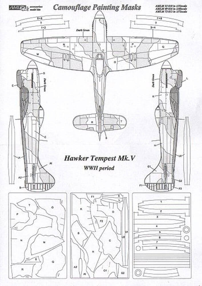 1:48 Hawker Tempest Mk.V WWII Camouflage Masking Set AMLM49016 AML