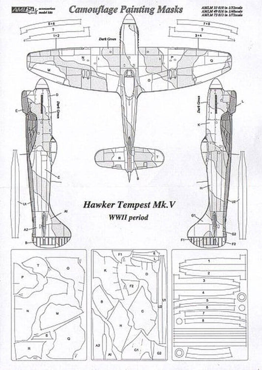 1:48 Hawker Tempest Mk.V WWII Camouflage Masking Set AMLM49016 AML