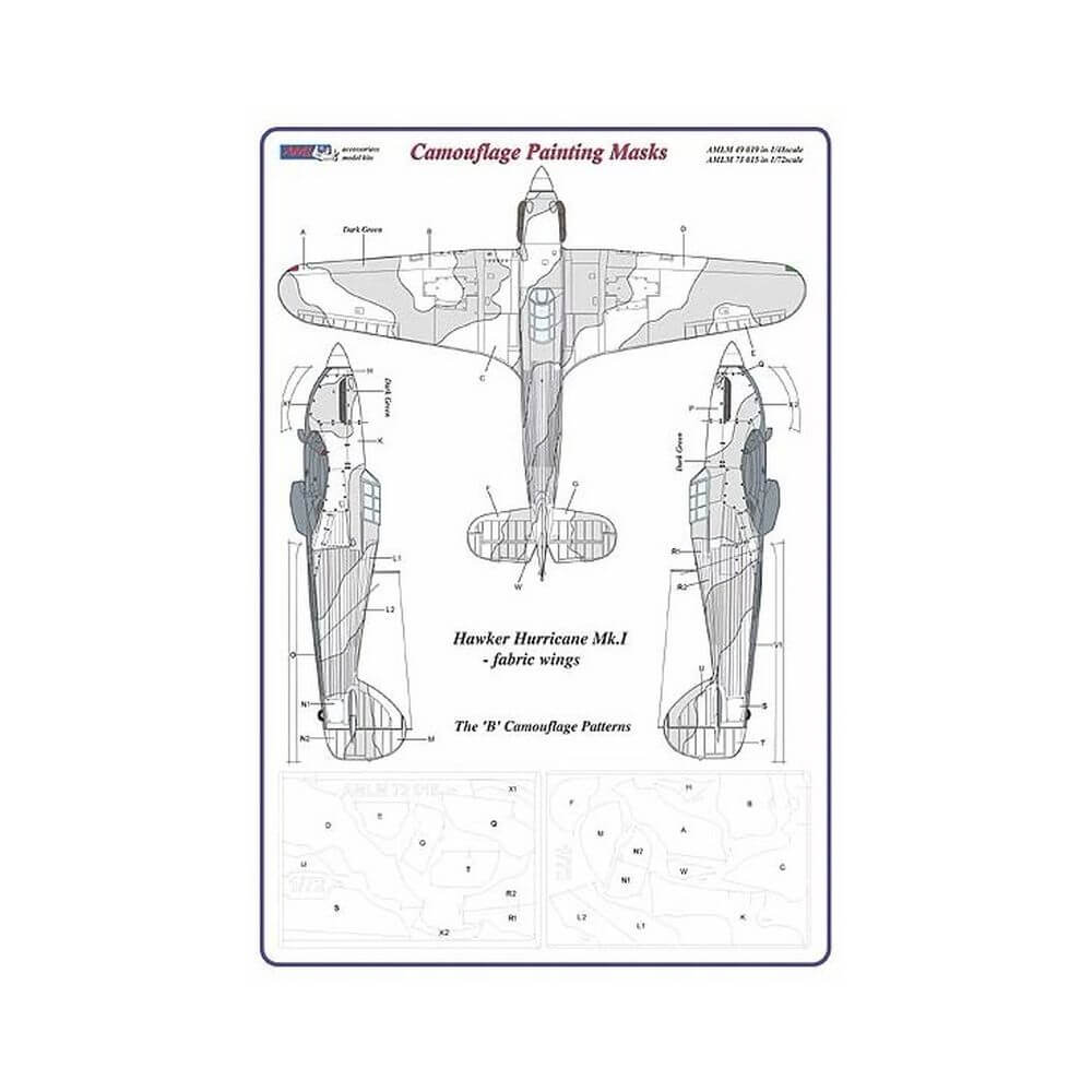 1:48 Hurricane Mk.I Fabric Wings Camouflage Masking Set AMLM49019 AML