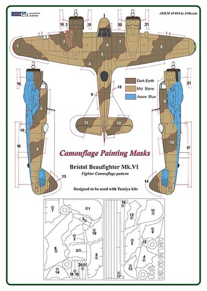 1:48 Bristol Beaufighter Mk.VI Camouflage Masking Set AMLM49024 AML