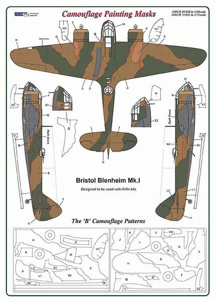 1:48 Bristol Blenheim Mk.I "B" Camouflage Masking Set AMLM49028 AML