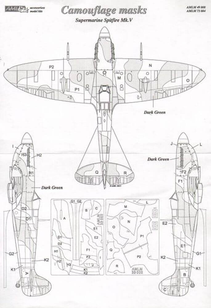 1:72 Spitfire Mk.V Camouflage Masks A Pattern AMLM73004 AML