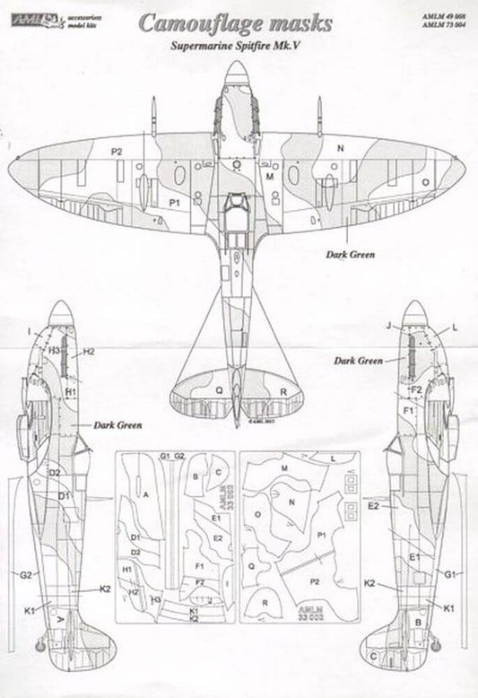 1:72 Spitfire Mk.V Camouflage Masks A Pattern AMLM73004 AML