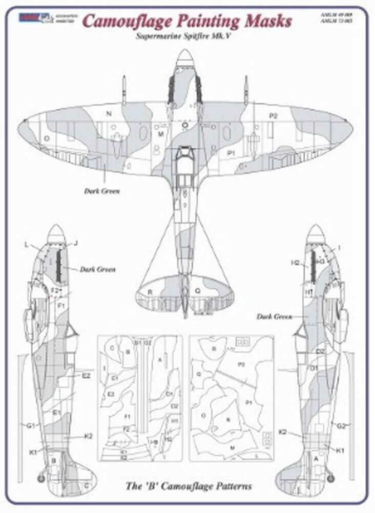 1:72 Supermarine Spitfire Mk.V The "B" Camouflage Masking Set AMLM73005 AML