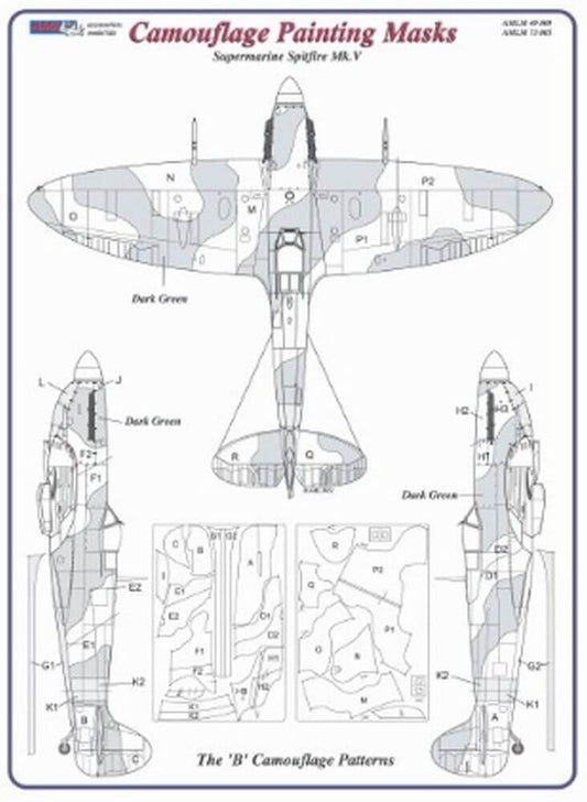 1:72 Supermarine Spitfire Mk.V The "B" Camouflage Masking Set AMLM73005 AML