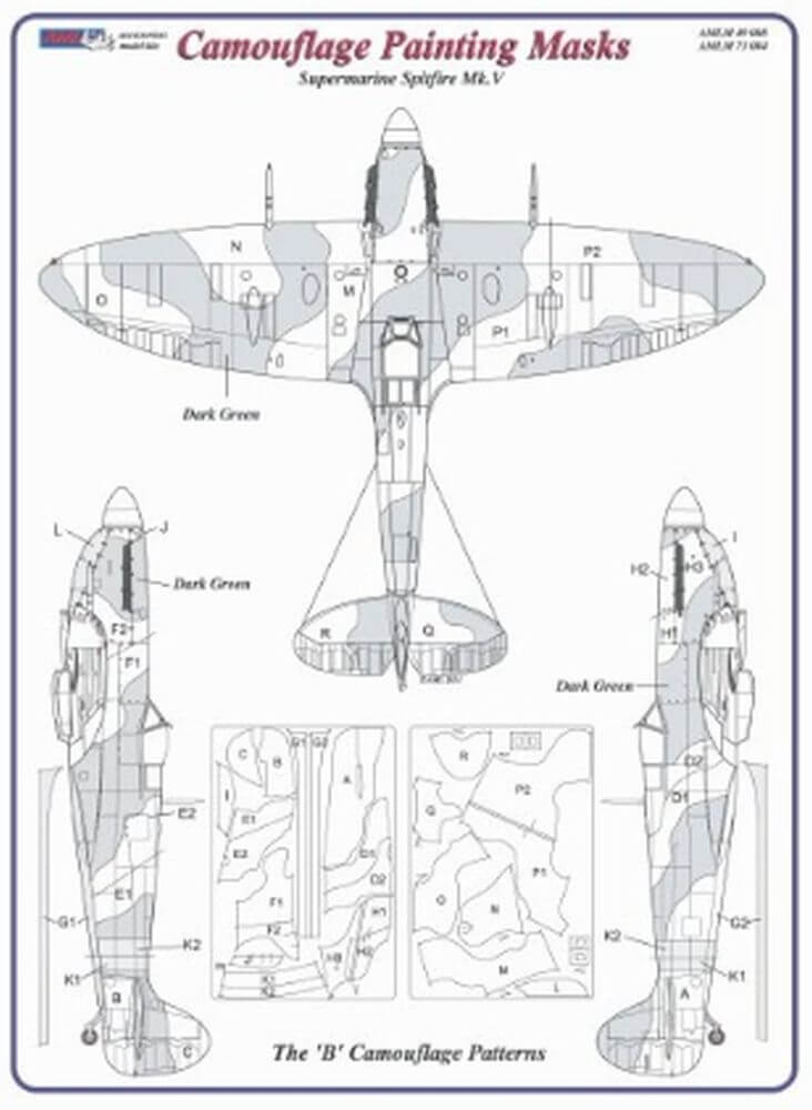 1:72 Supermarine Spitfire Mk.V The "B" Camouflage Masking Set AMLM73005 AML