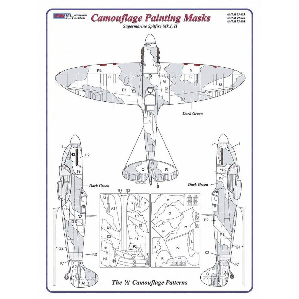 1:72 Spitfire Mk.I, Mk.II The "A" Camouflage Masking Set AMLM73006 AML