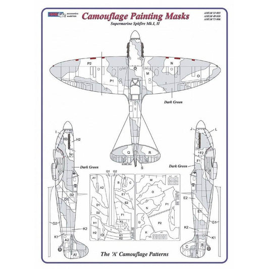 1:72 Spitfire Mk.I, Mk.II The "A" Camouflage Masking Set AMLM73006 AML
