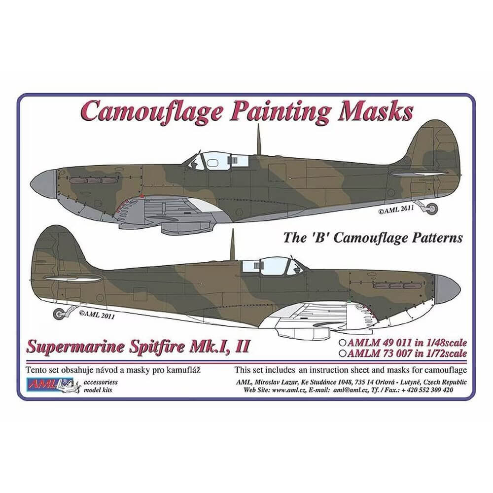 1:72 Spitfire Mk.I, Mk.II The "B" Camouflage Masking Set AMLM73007 AML