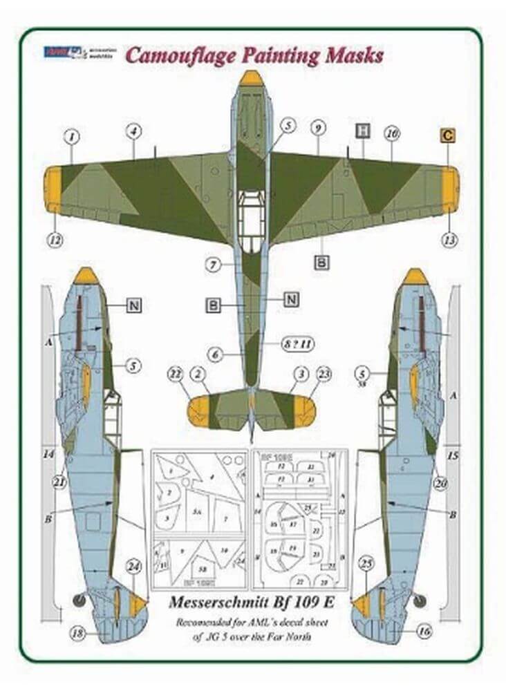 1:72 Messerschmitt Bf109E Late Camouflage Masking Set AMLM73008 AML