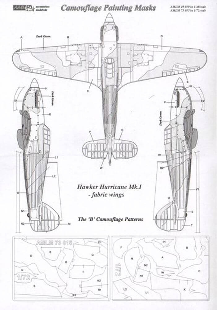 1:72 Hurricane Mk.I Fabric Wings Camouflage Masking Set AMLM73015 AML