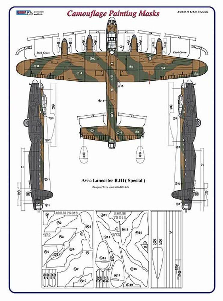 1:72 Avro Lancaster B.III (Special) Camouflage Masking Set AMLM73018 AML
