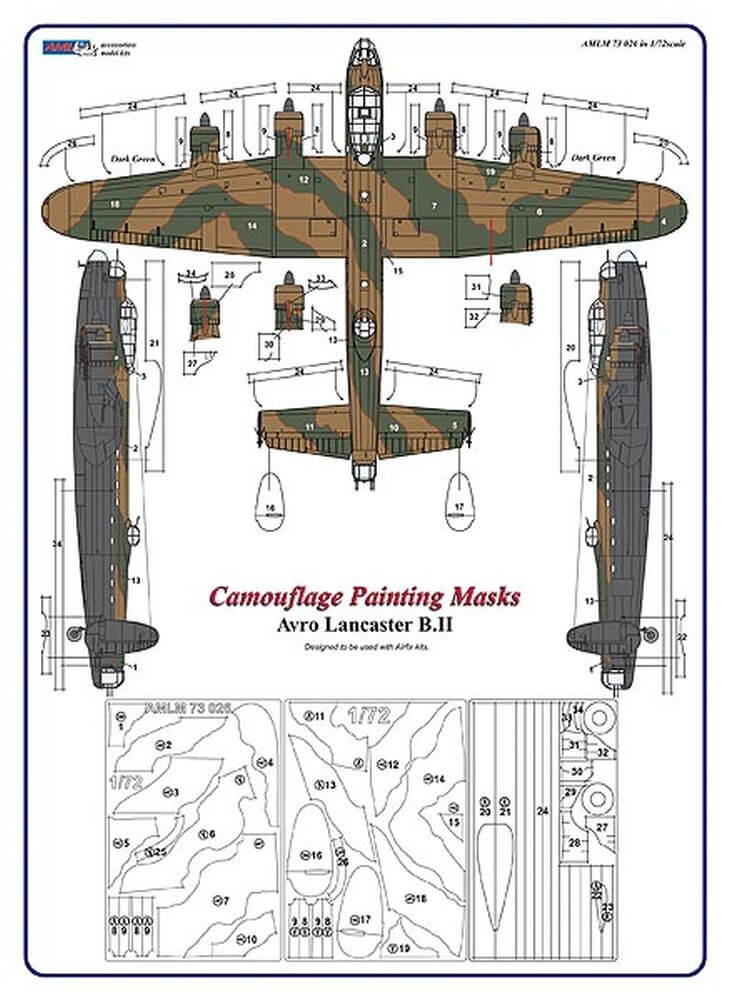 1:72 Avro Lancaster B.II Camouflage Masking Set AMLM73026 AML