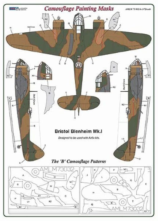 1:72 Bristol Blenheim Mk.I "B" Camouflage Masking Set AMLM73032 AML