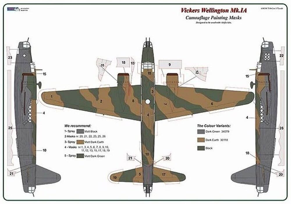 1:72 Vickers Wellington Mk.1 Camouflage Masking Set AMLM73042 AML
