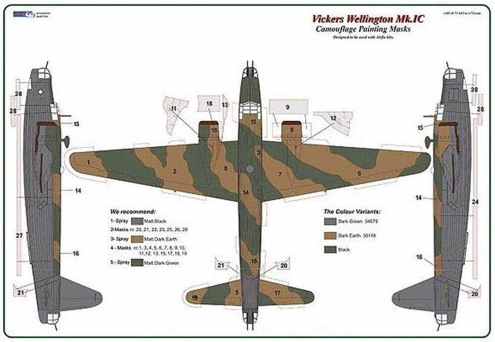 1:72 Vickers Wellington Mk.1 Camouflage Masking Set AMLM73042 AML