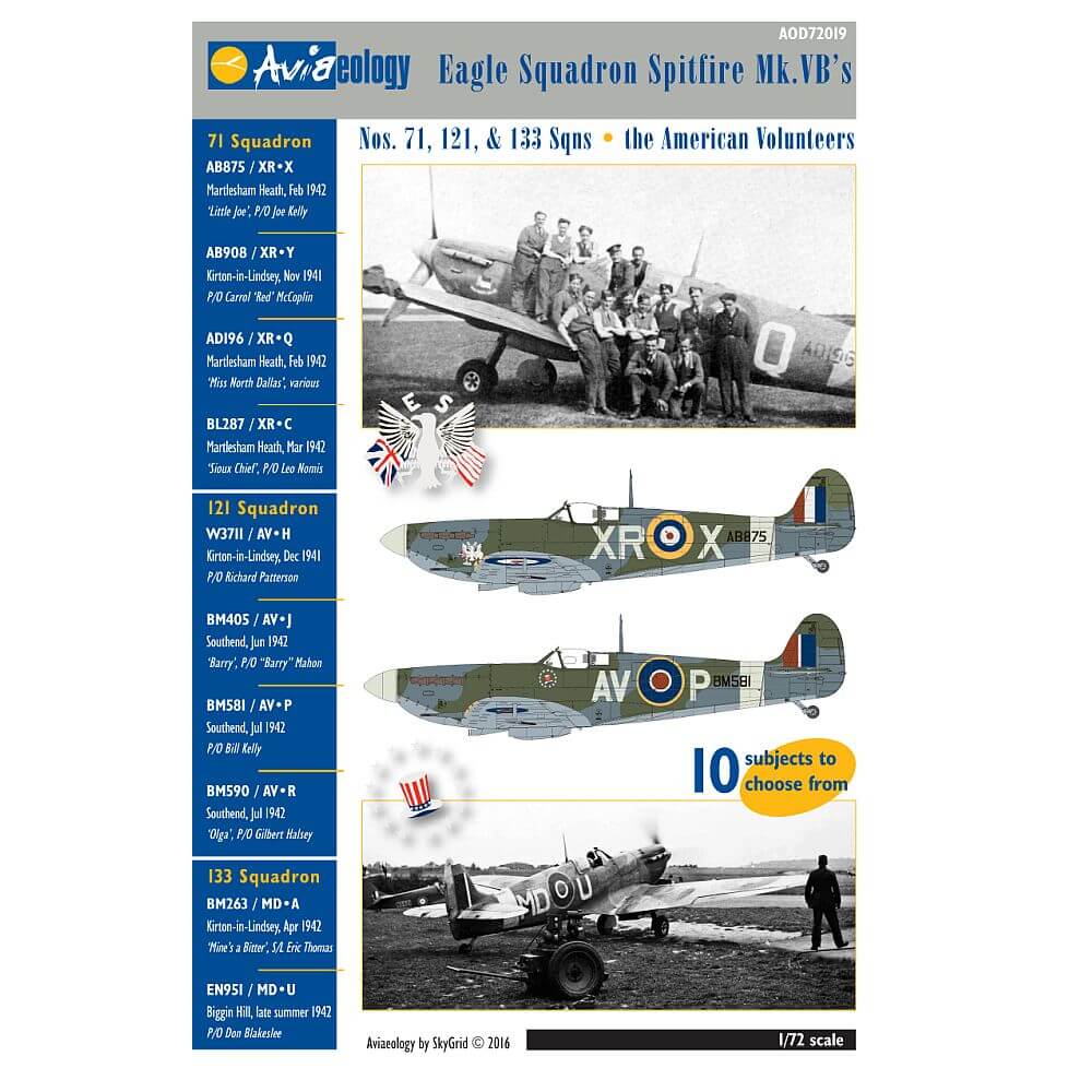 1:72 Eagle Squadron Spitfire Mk.VB's Aviaeology AOD72019