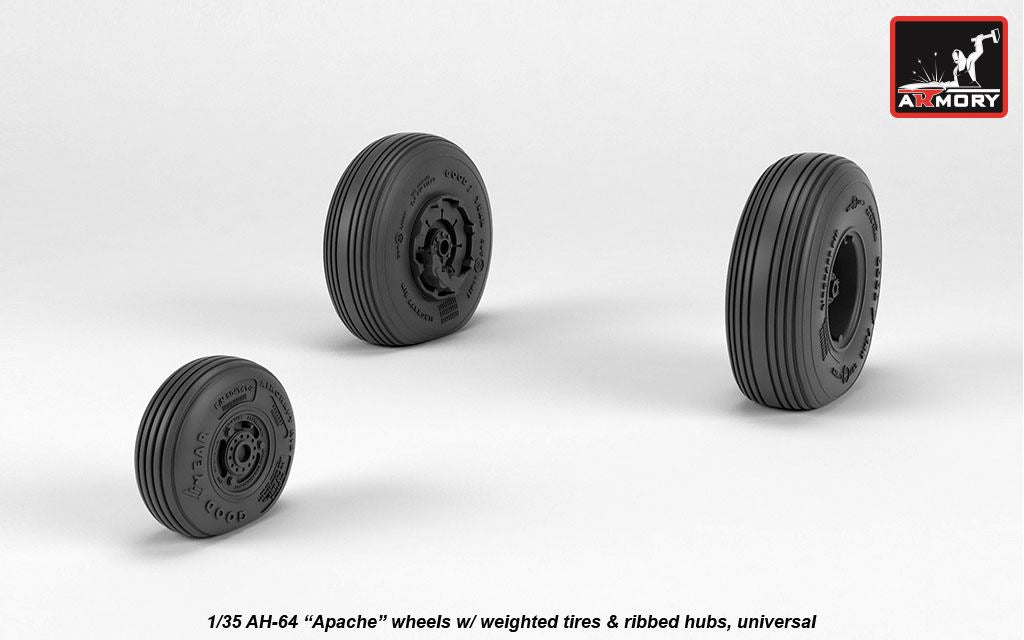 Armory AW35305 AH-64 Apache wheels w/ weighted tires, ribbed hubs Kangnam 1:35